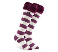 CityComfort Calcetines Mujer Largos Invierno Antideslizantes de Forro Polar Hasta la Rodilla (Borgoña/Blanco)