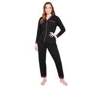CityComfort Conjunto Pijama Mujer con Mangas largas y Pantalones, Tallas S-XL, Pijama Mujer Invierno, Pijama Navidad - Regalos Mujer (Negro, L)
