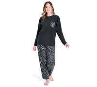 CityComfort Conjunto Pijama Mujer y Adolescente, Pijama Mujer Largo, Ropa de Dormir - Regalos para Ella (Negro/Leopardo, S)