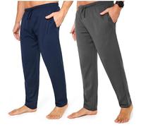 CityComfort Largo Pantalon Pijama con Bolsillos para Hombre, Pack de 2 (M, Azul Marino/Gris, Cintura con cordón)