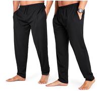CityComfort Largo Pantalon Pijama con Bolsillos para Hombre, Pack de 2 (XL, Negro/Negro, Cordón de la cintura)