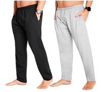 CityComfort Largo Pantalon Pijama con Bolsillos para Hombre, Pack de 2 (XXL, Gris/Negro, Cordón de la cintura)