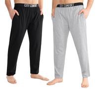 CityComfort Largo Pantalon Pijama con Bolsillos para Hombre, Pack de 2 (XXL, Negro/Gris, Cintura elástica)