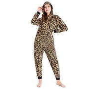 CityComfort Pijama Entero Mujer, Pijama de Polar Suave Cómodo Calentito S-XL (Marrón Leopardo, M)