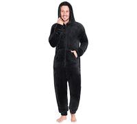 CityComfort Pijama Hombre Entero, Pijama Hombre de Una Pieza Mono con Cremallera, Pijamas Enteros de Polar para Adultos M-3XL (M, Negro)