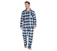 CityComfort Pijama Hombre Invierno Conjunto Camiseta Manga Larga y Pantalones a Cuadros Hombre (L, Azul/Blanco)