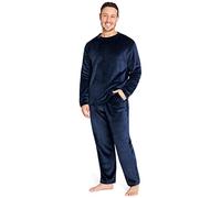CityComfort Pijama Hombre Invierno, Pijama Forro Polar 2 Piezas de Manga Larga, (L, Azul Marino)