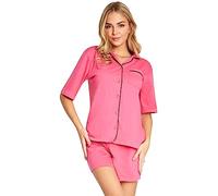 CityComfort Pijama Mujer Algodon Pijama Chica Verano Conjunto Camiseta Botones Manga Corta y Pantalones Cortos Ropa de Mujer Suave y Cómodo (XL, Rosa)