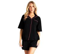 CityComfort Pijama Mujer Algodon Pijama Chica Verano Conjunto Camiseta Botones Manga Corta y Pantalones Cortos Ropa de Mujer Suave y Cómodo (L, Negro)