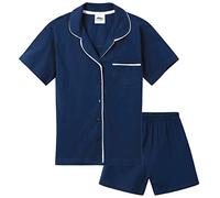 CityComfort Pijama Niña Verano Pijamas Adolescentes Conjunto 2 Piezas Pijama Corto Manga Corta con Botones Ropa Niña Chica (9-10 Años, Azul Marino)