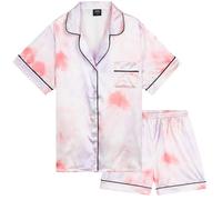 CityComfort Pijama Niña Verano Pijamas Adolescentes Conjunto 2 Piezas Pijama Saten Corto Manga Corta con Botones Ropa de Casa Regalo Niña (15-16 Años, Multi teñido)