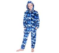 CityComfort Pijama Niño Invierno, Pijama Entero Niño de Forro Polar, Pijama de Una Pieza Suave, Regalos para Niños y Adolescentes Gamer Camuflaje 7-14 Años (Azul Camuflaje, 9-10 años)