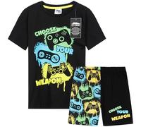 CityComfort Pijama Niño Pijama Adolescente Chico Conjunto Verano Niño Camiseta y Pantalon Corto Ropa Niños Suave Gamer Regalos (7-8 Años, Negro/Multi)