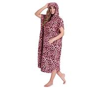 CityComfort Poncho De Toalla con Capucha para Adultos, Bata para Cambiarse con Bolsillos de Algodón 100%, para Hombre y Mujer Ideal para Vacaciones, Triatlón, Playa (S/M, Rosa Leopardo)