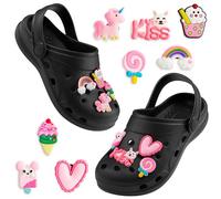 CityComfort Zuecos con Charms Removibles para Niña, Zuecos Playa y Piscina (Black/Pink, 26-27 EU)