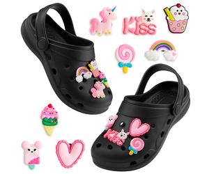 CityComfort Zuecos con Charms Removibles para Niña, Zuecos Playa y Piscina (Black/Pink, 36 EU)