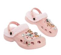 CityComfort Zuecos Invierno Niña con Forro Sherpa, Clogs con Charms Extraíbles, Zapatillas Casa Calentitos para el Frío (Rosa Claro con Charms, 32 EU)
