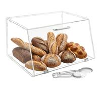 Cityjoy Vitrina apilable de acrílico para panadería, caja de exhibición para panecillos, pan de 15.9 x 6.5 x 12 pulgadas, puerta inclinada con 2 bisagras de acero inoxidable