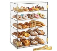 Cityjoy Vitrina de 5 niveles para panadería con puerta automática elástica, 19.5 x 24.7 x 10.3 pulgadas, vitrina de acrílico transparente para repostería y mostrador, caja de alimentos para panes