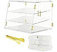 Cityjoy Vitrina de exhibición de panadería con 3 bandejas para mostrador con puerta automática elástica, 20.9" x 17" x 17" Caja de exhibición y almacenamiento comercial para pasteles, pan, donuts