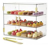 Cityjoy Vitrina de mostrador acrílico para panadería de 3 niveles con puerta auto-elástica, 50 x 38 x 26 cm Vitrina de acrílico para pastelería Caja de exhibición de alimentos para pan, postres y