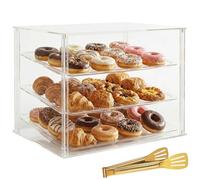 Cityjoy Vitrina de panadería de 3 bandejas con puertas traseras magnéticas, vitrina acrílica de 20.8 x 15.8 x 16.9 pulgadas, con bandejas extraíbles y pinzas de acero, vitrina de alimentos para pastel