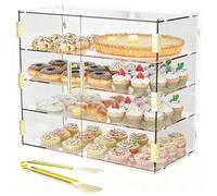 Cityjoy Vitrina de panadería de 4 niveles con puerta automática elástica, 19.5" x 19.69" x 10.3" caja de exhibición de acrílico transparente para repostería, vitrina de mostrador, gabinete de