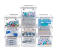 Citylife Juego de 10 cajas de almacenamiento de 500 ml con tapa, pequeñas, apilables, transparentes, con clips de asa, caja de piezas pequeñas, elásticas, cajas de plástico robustas para Lego y