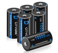CITYORK 10,000mAh 1.2V Ni-MH D Cell Baterías Recargables de Alta Capacidad Uso Diario y Negocios Incluye Estuche de batería - Paquete de 6