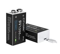 CITYORK 2pcs 9V USB Pila Recargable 1200mAh Batería 9V Litio Recargable 2000 Ciclos Bateria para Detector de Humo, Calentador de Agua, Estufa de Gas, Radio, Micrófono, Linternas, Guitarra Eléctrica