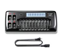 CITYORK Cargador de batería universal LCD inteligente de 10+4 bahías para baterías recargables AA AAA NIMH/NICD y 9V NIMH/NICD/Lion recargables, carga rápida