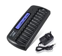 CITYORK Cargador Inteligente LCD con 12 Ranuras y protección IC integrada, para baterías Recargables AA/AAA Ni-MH/Ni-CD con Adaptador de Pared de CA