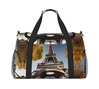 Cityscape Paris - Bolsa de viaje grande de lona con estampado de la Torre Eiffel de Francia para mujer, bolsa de viaje para fin de semana, Negro -, Talla única