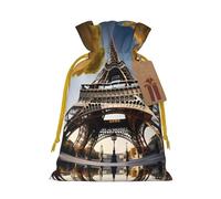 Cityscape Paris - Bolsas de regalo reutilizables con estampado de la Torre Eiffel de Francia, bolsas de regalo con cordón para joyas y regalos, para ocasiones festivas