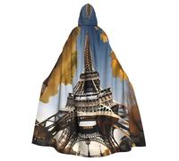 Cityscape Paris - Capa con capucha de la Torre Eiffel de Francia - Disfraz de Halloween corto medieval con capucha de longitud completa para mujeres y hombres, color negro