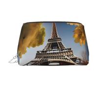 Cityscape Paris - Neceser de piel con estampado de la Torre Eiffel de Francia, bolsa de maquillaje de piel para bolso con cierre de cremallera superior, elegante neceser, Silver, Talla única