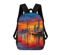 Cityscape Sunset Reflections Mochilas Impresas En 3D Para Niños 17inch Mochilas De Moda Informales Para El Día A Día, Bolsas De Viaje, Mochilas Informales Para Exteriores Para Niños Y Niñas