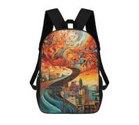 Cityscape with Fire And Water Mochila Escolar Infantil De 17 Pulgadas, Impresa En 3D, Estilo Casual, Para Niños, Ideal Para Viajes, Como Mochila Escolar O Para Llevar Libros.