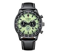 Citzen Eco-Drive - Reloj deportivo casual para hombre, correa de cuero negro, cronógrafo (modelo: CA4505-21X), Verde, Deportivo informal