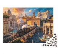 Ciudad Antigua Romana Puzzle para Adultos 1000Pc Papel Reciclable Tren Vapor Puzzle Accesorios Juego Padre-Hijo Desarrollar Inteligencia Niño & Niña Juguete 38x26cm/1000pcs