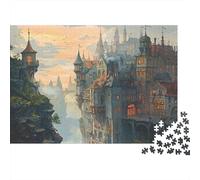 Ciudad Castillo Fantasía Rompecabezas de 1000 Piezas Regalo para Adultos Ciudad Fantasía en Acantilado al Atardecer Premium Resistente Desafiante Duro Alivio del Estrés 38x26cm/1000pcs