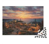 Ciudad Costera de Halloween Puzzle 1000 Piezas Puesta del Sol Costera Cartón Premium para Niños 12+ Reunión Amigos para Entrenar La Mente Oferta Mejor Regalo 70x50cm/1000pcs