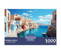 Ciudad Costera mediterránea Puzzle de 1000 Piezas Puzzle para Adultos Material Papel Bahía Azul Paisaje Natural Relajación Concentración Familia Decoración Regalo 38x26cm/1000pcs 38x26cm/1000pcs