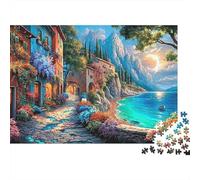 Ciudad Costera Mediterránea Puzzle para Adultos Puzzle de 1000 Piezas Sol Azul Puzzle para Toda la Familia Relajación Decoración 38x26cm/1000pcs