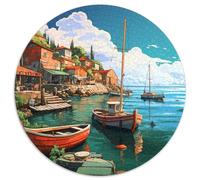 Ciudad costera Rompecabezas 1000 piezas barcos ronda rompecabezas juego casual decoración del hogar para adultos 1000pcs (67.5x67.5cm)
