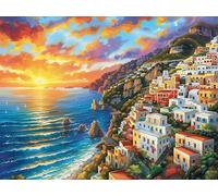 Ciudad Costera soleada mediterránea Rompecabezas 1000 Piezas Cartón Grueso para Coleccionistas Bestias fantásticas Noches De Cita Mejora Concentración Ocio En Casa Regalo Reyes Magos 1000 PCS