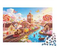 Ciudad de Caramelos Tren Paisaje de Ensueño Puzzle de 1000 Piezas Papel para Adultos Escena Fantástica Juego de Puzzle 1000 Piezas Relajación Hogar Regalo 38x26cm/1000pcs