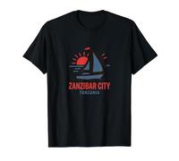 Ciudad de Zanzíbar Tanzania Velero Puesta de Sol Diseño Camiseta gráfica económica, Hombre, Negro, XL