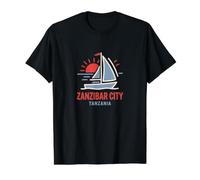 Ciudad de Zanzíbar Tanzania Velero Puesta de Sol Diseño Camiseta gráfica económica, Hombre, Negro, XL