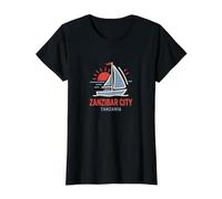 Ciudad de Zanzíbar Tanzania Velero Puesta de Sol Diseño Camiseta gráfica económica, Mujer, Negro, XS